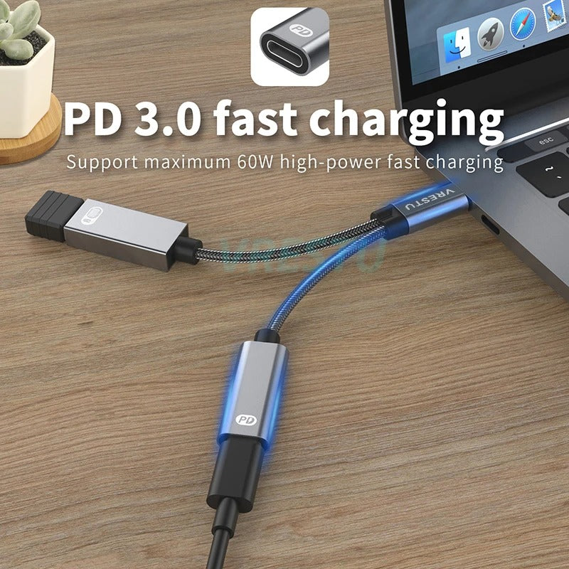 USB-C to USB-A OTG Splitter Adapter – 2-in-1 Converter with PD Fast Charging Port for iPhone 16, Samsung, Xiaomi, and More