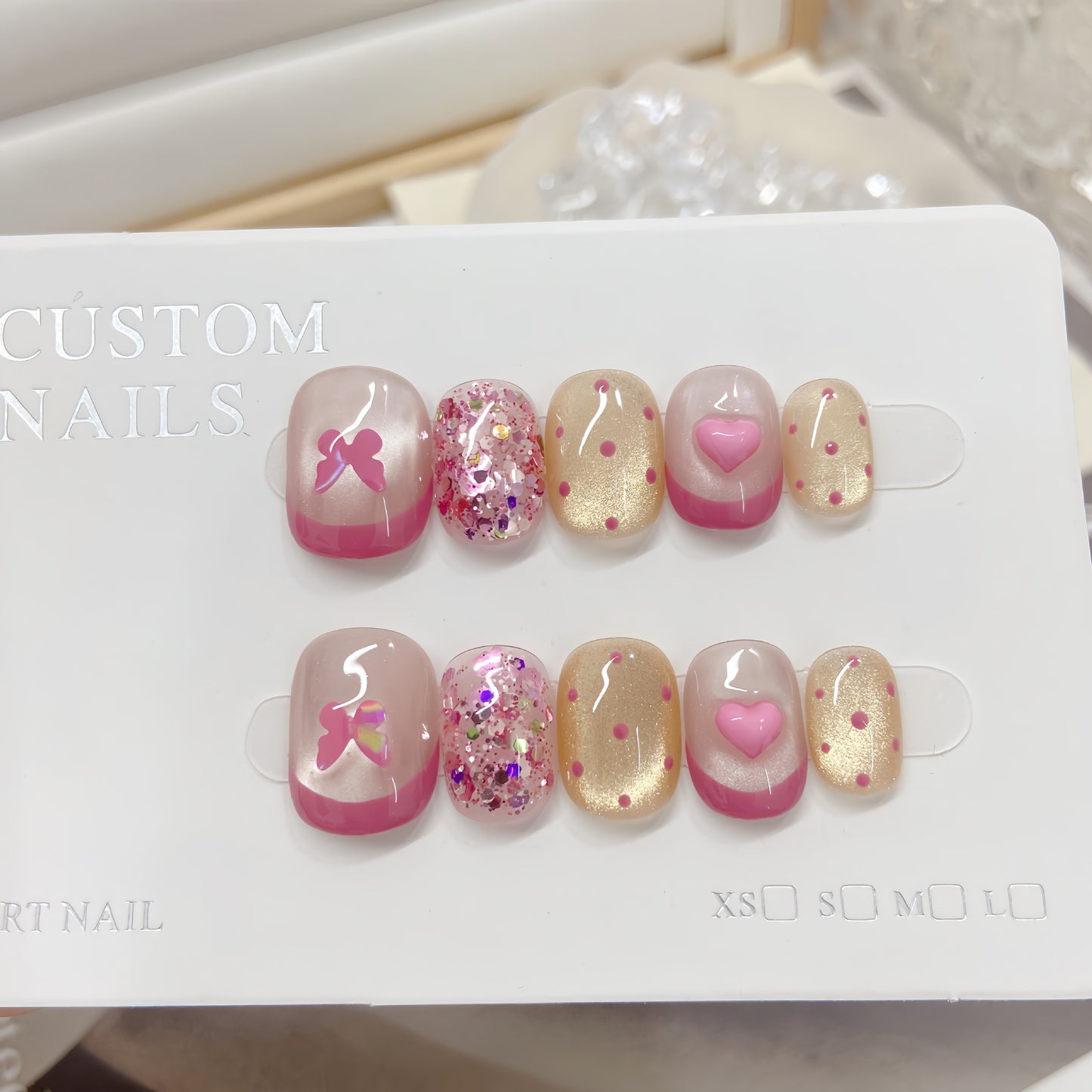 New Arrival Cat Eye Press-On Nails – 10pcs French Acrylic Set with Butterfly & Flower Design | Artificial False Nails