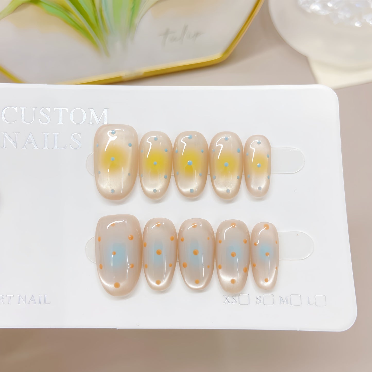 New Arrival Cat Eye Press-On Nails – 10pcs French Acrylic Set with Butterfly & Flower Design | Artificial False Nails