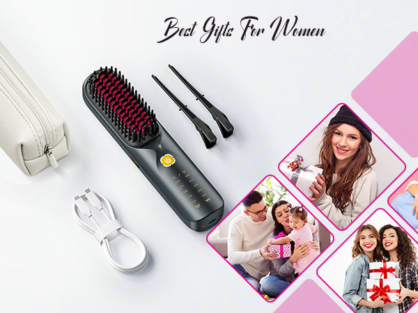 Customized Cordless Ionic Hair Straightener Brush – Portable Rechargeable Thermal Comb with Anti-Scald Design | USB Frizz-Free Styling Tool