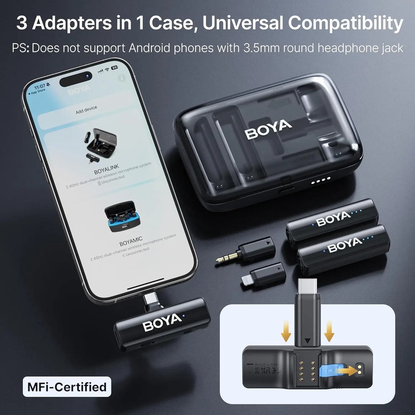 BOYA BOYALINK 2 Wireless Lavalier Microphone – Dual Mic System for iPhone, Android, DSLR, YouTube, Streaming & Video Recording