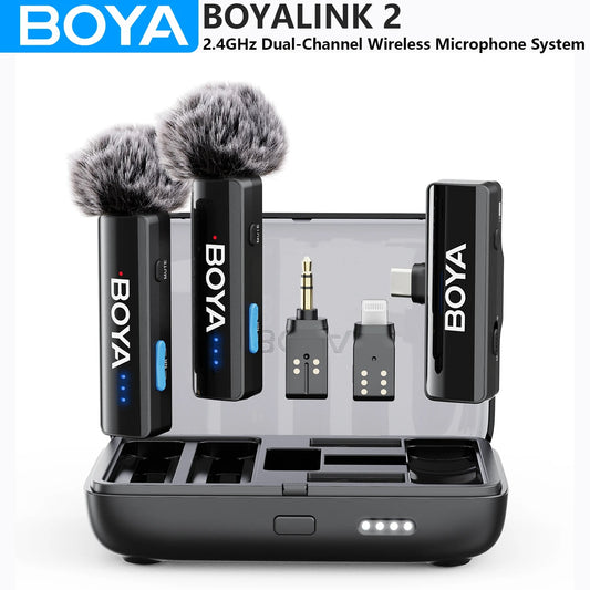 BOYA BOYALINK 2 Wireless Lavalier Microphone – Dual Mic System for iPhone, Android, DSLR, YouTube, Streaming & Video Recording