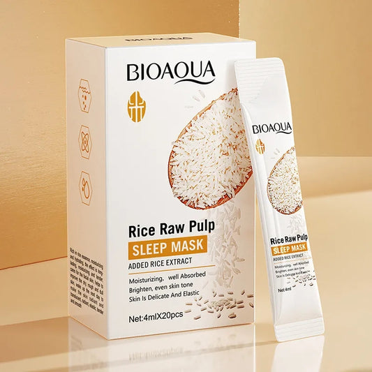 20pcs BIOAQUA Rice Raw Pulp Sleeping Masks – Whitening & Deep Moisturizing Overnight Face Masks