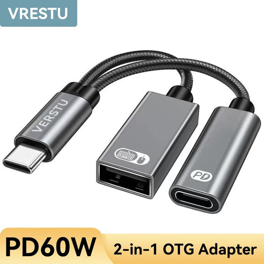 USB-C to USB-A OTG Splitter Adapter – 2-in-1 Converter with PD Fast Charging Port for iPhone 16, Samsung, Xiaomi, and More