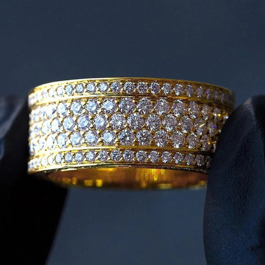 Huitan Eternity Wedding Band – Women's Gold Color Ring with Paved Cubic Zirconia | Elegant Anniversary Jewelry