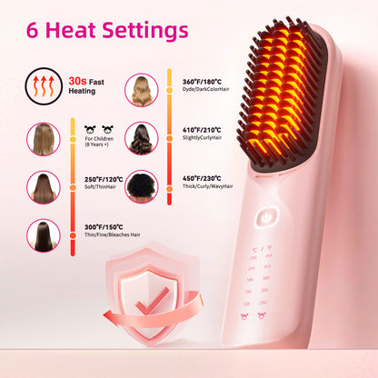 Customized Cordless Ionic Hair Straightener Brush – Portable Rechargeable Thermal Comb with Anti-Scald Design | USB Frizz-Free Styling Tool