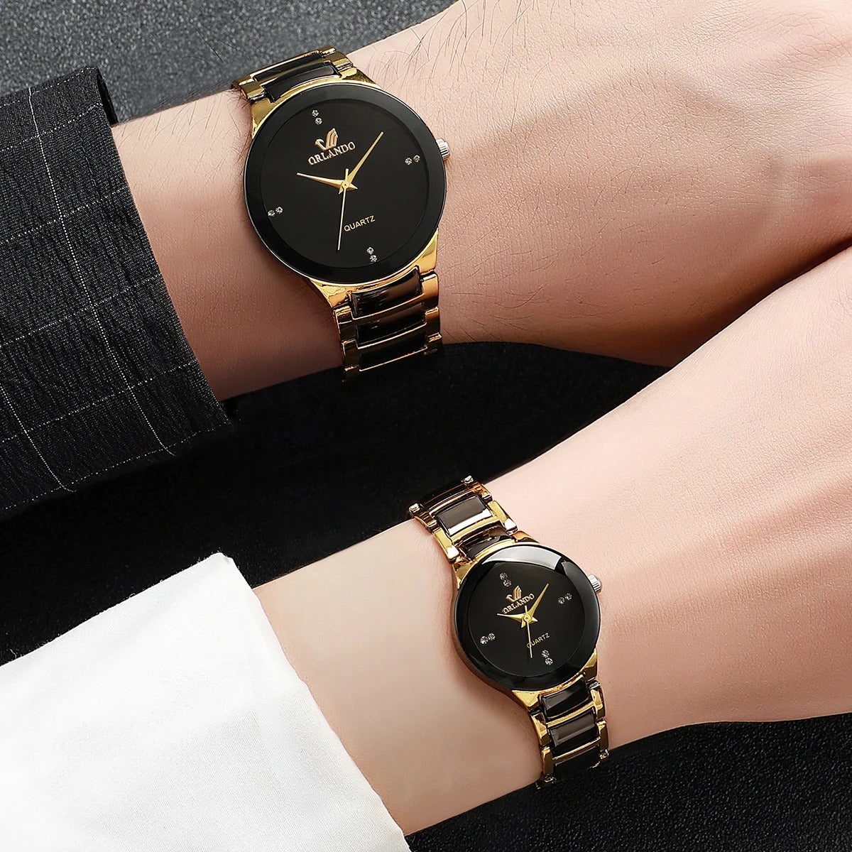 1/2PCS Couple's Quartz Watches Set – Men & Women Analog Fashion Watches with Stainless Steel Band