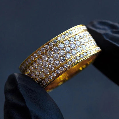 Huitan Eternity Wedding Band – Women's Gold Color Ring with Paved Cubic Zirconia | Elegant Anniversary Jewelry