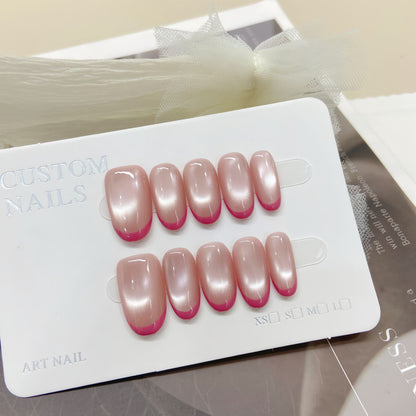 New Arrival Cat Eye Press-On Nails – 10pcs French Acrylic Set with Butterfly & Flower Design | Artificial False Nails