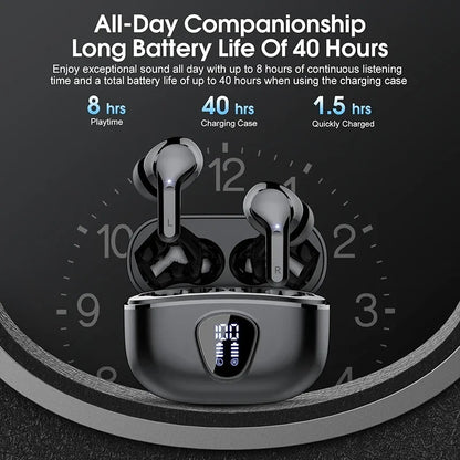 New Wireless Earbuds BT 5.3 – HiFi Stereo Headphones with ENC Noise Cancelling, 48H Playtime, LED Display & IP7 Waterproof