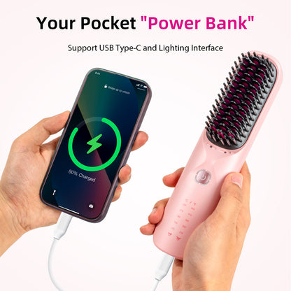 Customized Cordless Ionic Hair Straightener Brush – Portable Rechargeable Thermal Comb with Anti-Scald Design | USB Frizz-Free Styling Tool