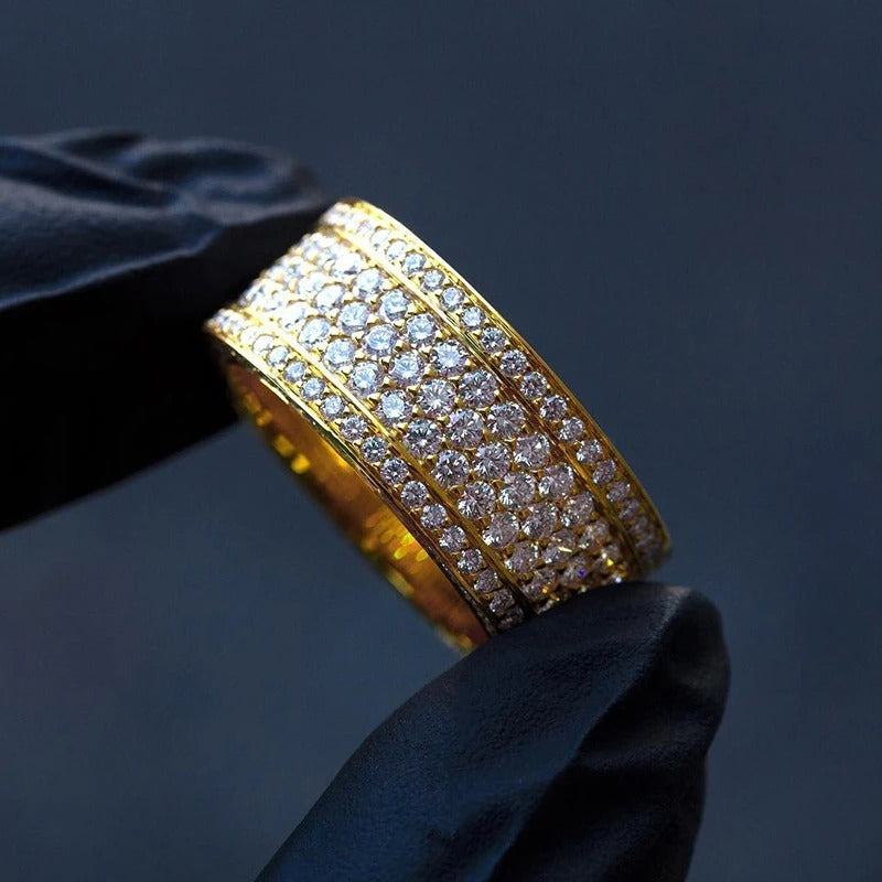Huitan Eternity Wedding Band – Women's Gold Color Ring with Paved Cubic Zirconia | Elegant Anniversary Jewelry