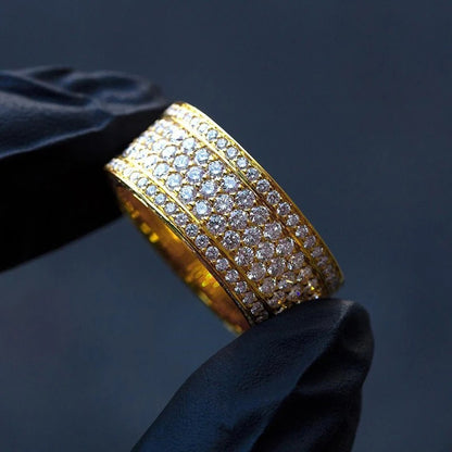 Huitan Eternity Wedding Band – Women's Gold Color Ring with Paved Cubic Zirconia | Elegant Anniversary Jewelry