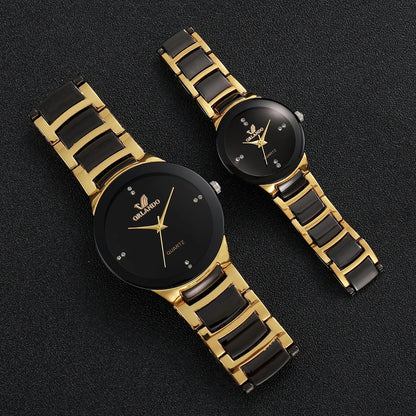 1/2PCS Couple's Quartz Watches Set – Men & Women Analog Fashion Watches with Stainless Steel Band