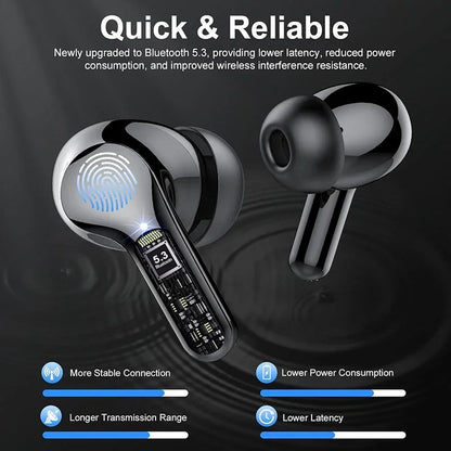 New Wireless Earbuds BT 5.3 – HiFi Stereo Headphones with ENC Noise Cancelling, 48H Playtime, LED Display & IP7 Waterproof