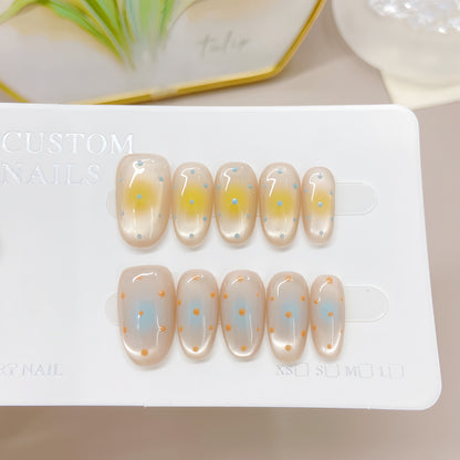 New Arrival Cat Eye Press-On Nails – 10pcs French Acrylic Set with Butterfly & Flower Design | Artificial False Nails