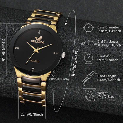 1/2PCS Couple's Quartz Watches Set – Men & Women Analog Fashion Watches with Stainless Steel Band