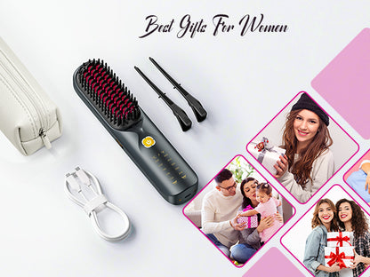 Customized Cordless Ionic Hair Straightener Brush – Portable Rechargeable Thermal Comb with Anti-Scald Design | USB Frizz-Free Styling Tool